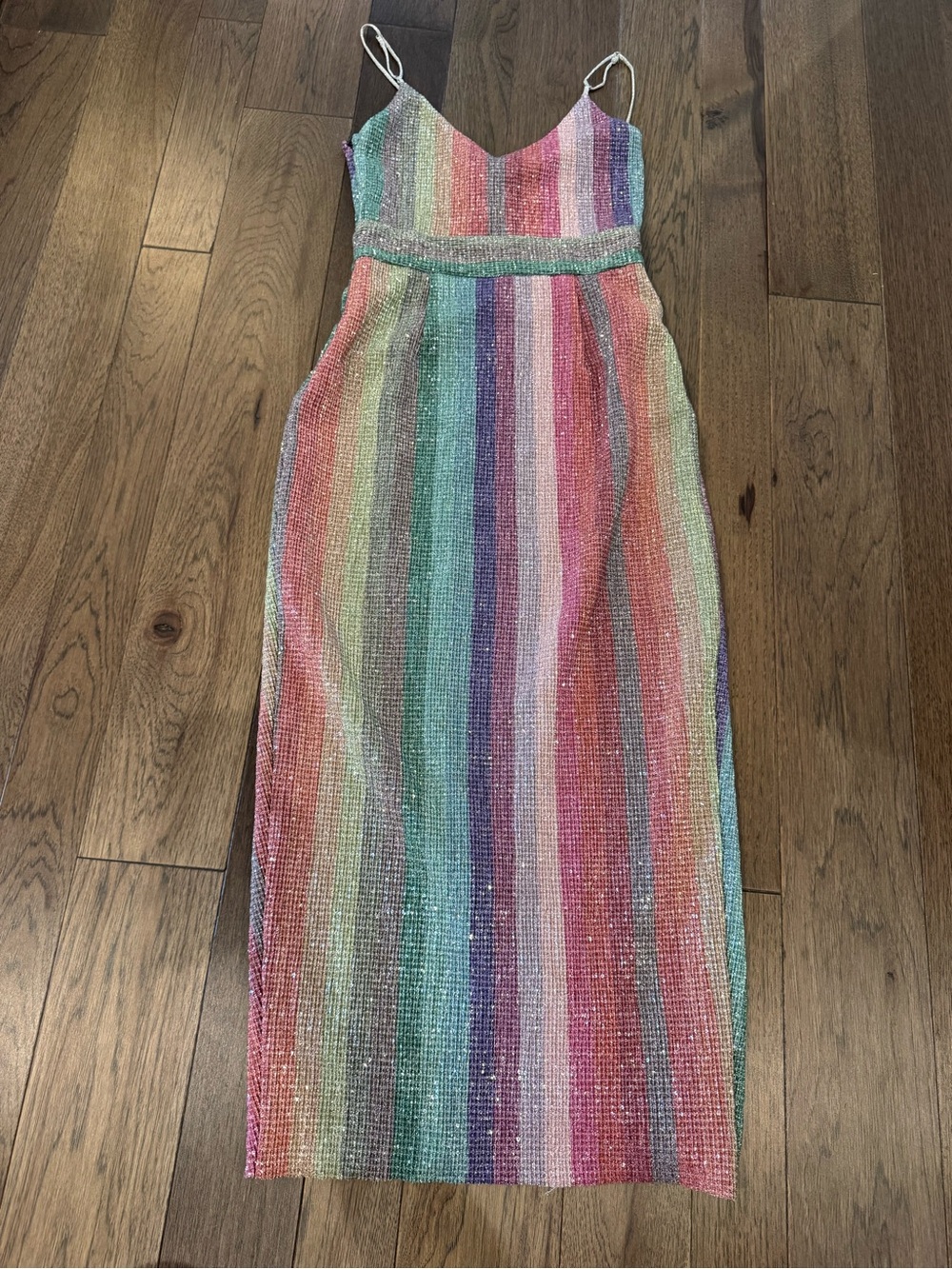 SAYLOR Iridescent Multicolor Striped Wrap Midi Dress - Picture 3 of 8